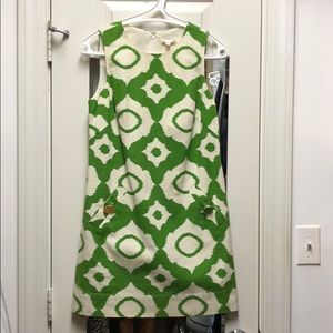 Shoshanna green and white ikat short dress